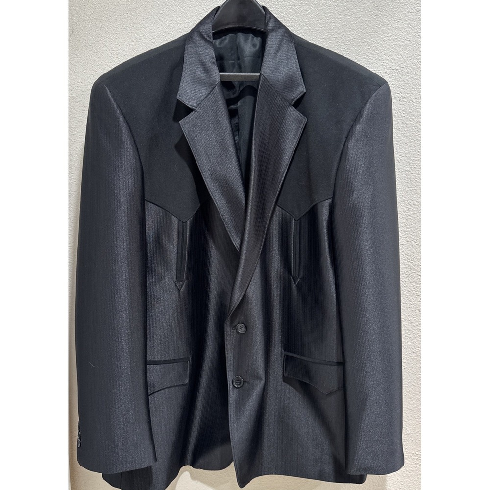 Circle S Western Yoke Blazer 52 R Black Ranch Cowboy Sport Coat Mint 2 Button